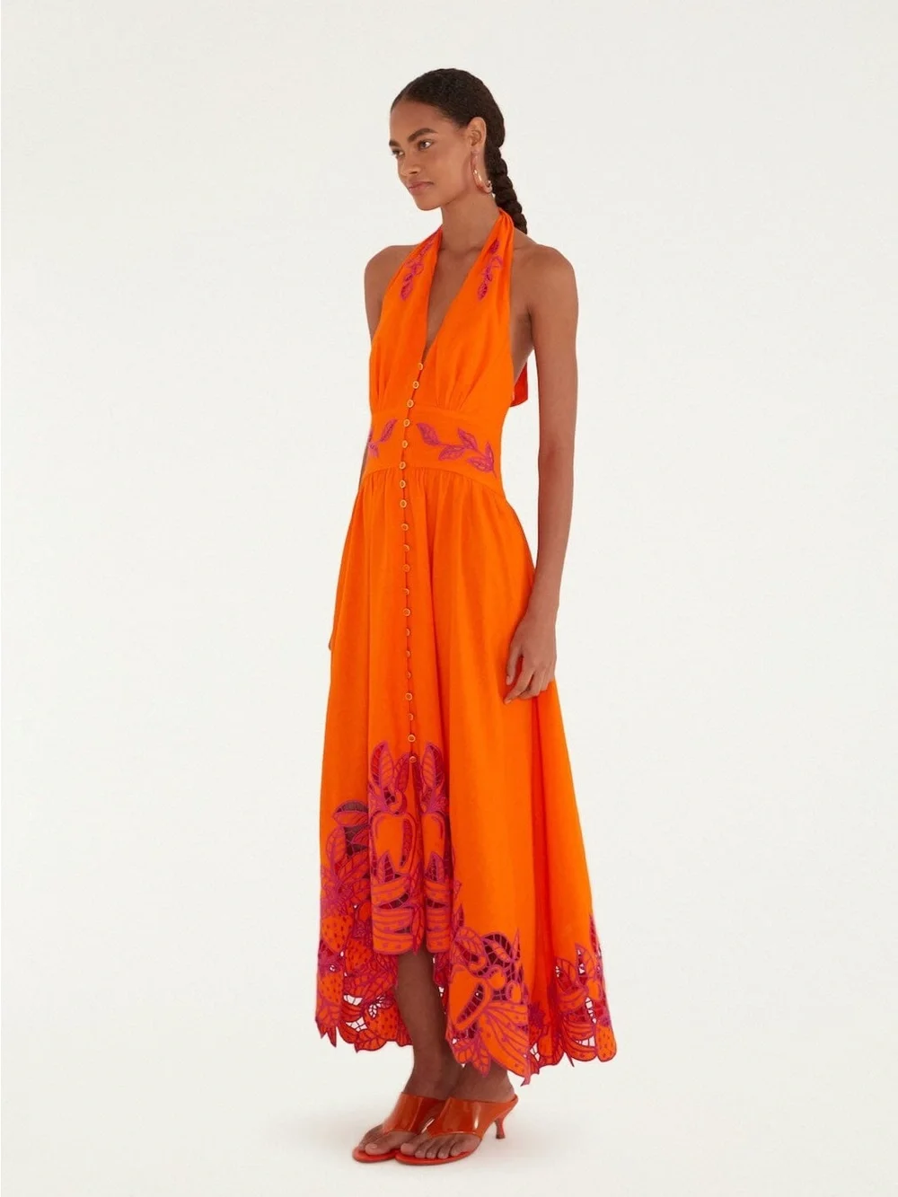 FARM RIO Orange Fruit Richelieu Artisanal Maxi Dress - Picture 4 of 4